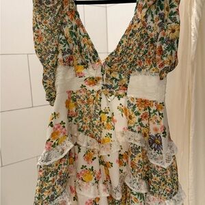 For love and lemons Floral Ruffle Dress with Lace Details